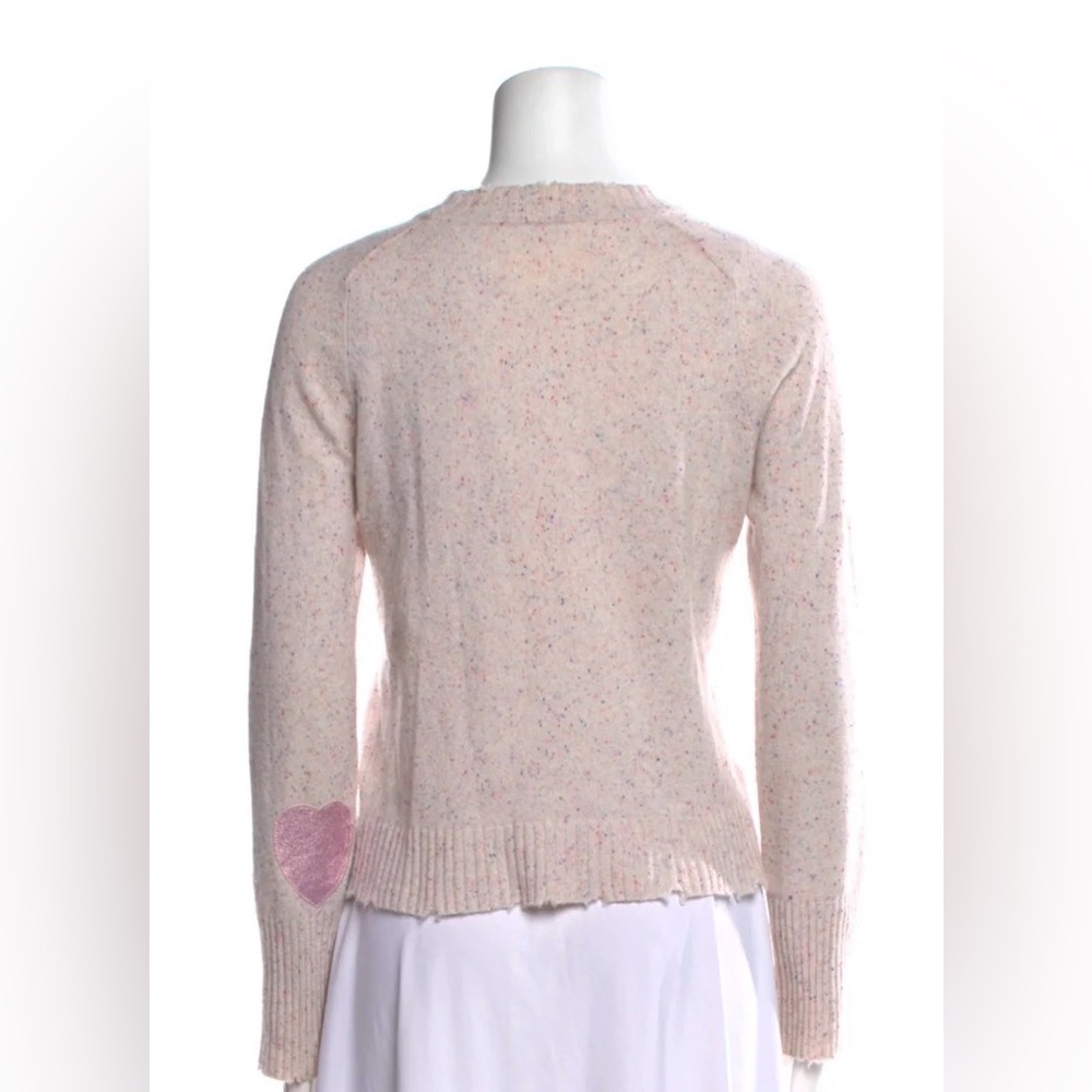 ZADIG & VOLTAIRE Women's 100% Cashmere Pink Speckled Sweater Elbow Heart Patch M - Picture 2 of 11